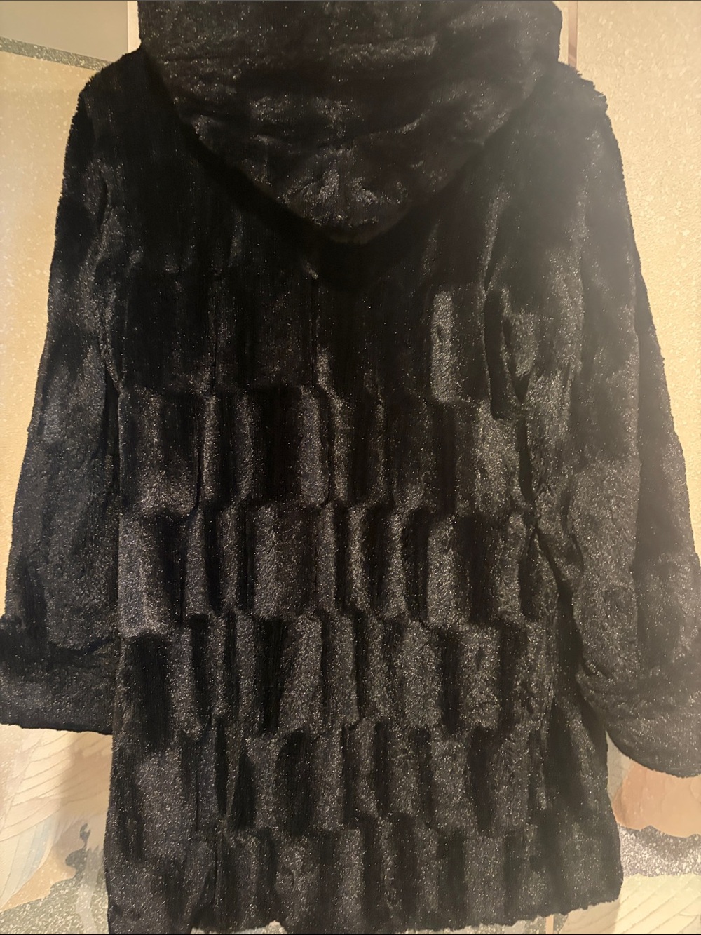 Dennis Basso Reversible Women's Black Faux Fur Hooded Coat - Luxurious Warmth